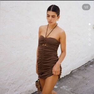 Zara Brown Halter Dress